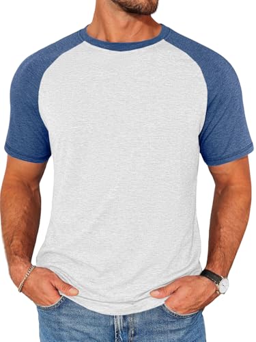 Image of Runcati Mens Casual Slim Fit T Shirts Raglan Short Sleeve Crewneck Baseball Tees Color Block Workout Fashion Shirt
