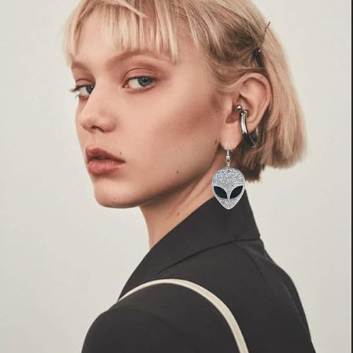 Alien Earrings for Women Girls Cute Funny Cartoon Green Alien Head Dangle Earrings Novelty Acrylic Statement Earrings2