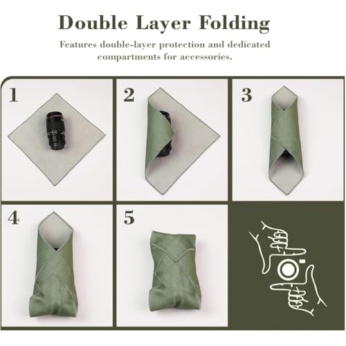 Image of ZORBES Camera Lens Wrap Cloth Protective Cover, Self Folding Camera Wrap with Soft Microfiber Lining, 45x45cm Anti Scratch DSLR Mirrorless Lens Protector Cloth for Camera Body, Lens & Gear, Green