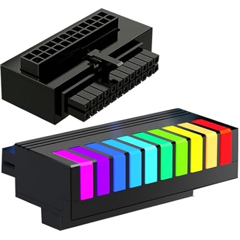 ATX 24 Pin 90 Degree Adapter, 5V 3PIN ARGB RGB 24Pin Right Angle ATX Female to Male Power Supply Adapter for 24PIN Motherboard (Black) Cover
