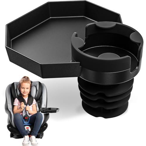 Image of Kids Travel Tray – Standard Base - Car Seat and Car Cup Holder Tray Upgraded Design - Tray for Snacks, Entertainment, Toys – Includes Cup Holder – Fits Most Car Seats
