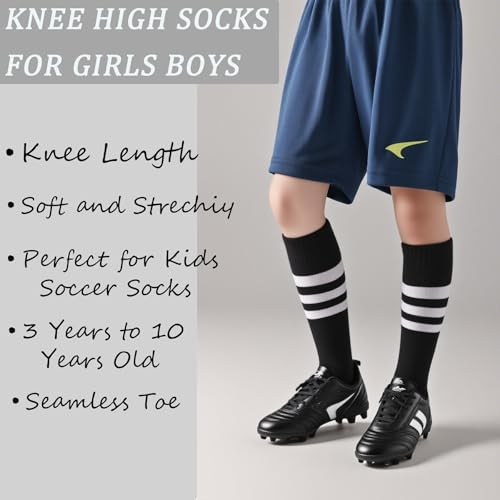 Kids Soccer Socks-Toddler Striped Knee High Socks for Girls Boys,Cotton Athletic Baseball Softball Tube Sock4