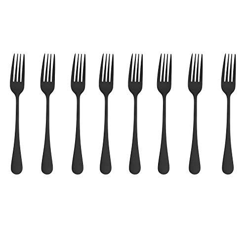 puzhler Matte Black Flatware, Royal 8 Piece Matte Black Handle 18/10 Stainless Steel Dinner Fork,Service Fork, Camping Cutlery Silverware Travel Utensils Set Tableware Sets