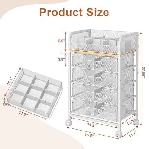 Image of 5-Tier Craft Organizer Cart with 5 Sets of DIY Dividers,Craft Organizers and Storage with Drawers,Lockable Wheels Rolling Utility Cart on Wheels,Art Supply Organizer,Ideal for Studio,Office,White
