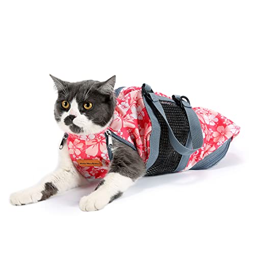 Cinf ZJB-FLOWER-M Cat Nail Clipping Cleaning Grooming Restraint Bag No Scratching Biting cover
