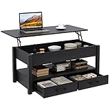 Aufvolr Lift Top Coffee Table with Storage, 41.7' Coffe Table with Hidden Compartment & 1 Open Shelfs & 2 Drawers for Living Room, Office, Black