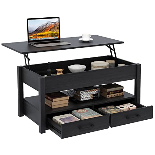 Aufvolr Lift Top Coffee Table with Storage, 41.7" Coffe Table with Hidden Compartment & 1 Open Shelfs & 2 Drawers, Coffee Tables with Lift Top, Coffee Tables for Living Room, Office, Black