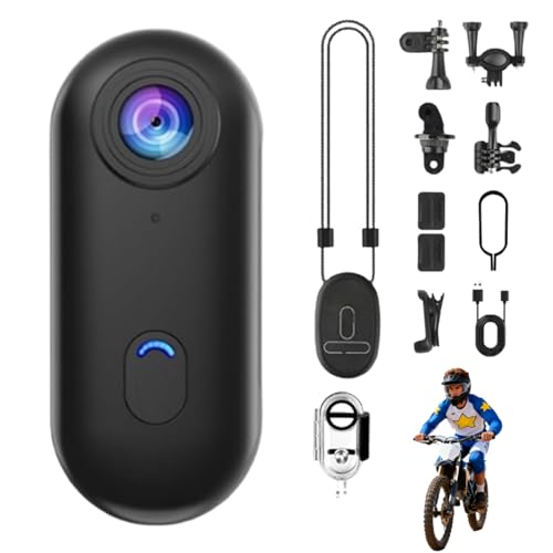 Varnock Motorcycle Camera HD Action Camera Thumb Lens HD Mini Wearable Body Adventure Action Cameras 360 Rotation Portable Wearable Mini Action Cam for Cycling Diving (Black 4K)