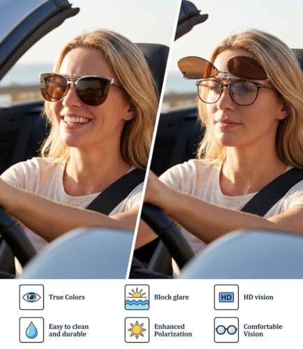 Image of Polarized Clip on Sunglasses over Prescription Glasses Anti-Glare UV Protection Cat Eye Flip up Clip-on Eyeglasses