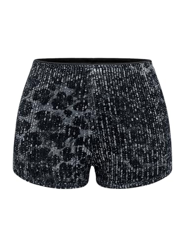 Floerns Women's Sequin Cheetah Print Rave Outfits Y2k Mini Micro Shorts Dark Grey