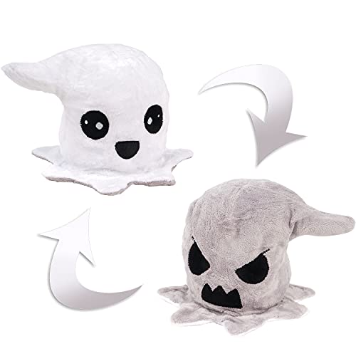 FINGOOO Reversible Ghost Plush Plushies Soft Toy Halloween Theme Double Sided Flip Mood Ghost Halloween Party Favour Gift for kids