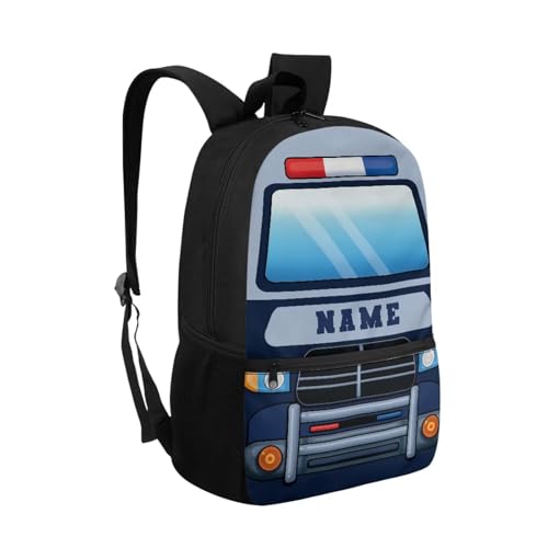 Custom Name Boys Backpacks Ages 4-6 Blue Police Car Kids School Bags for Boys for Kindergarten Large Capacity Kids Bookbag with Side Pockets Lightweight Outdoor Backpacks2