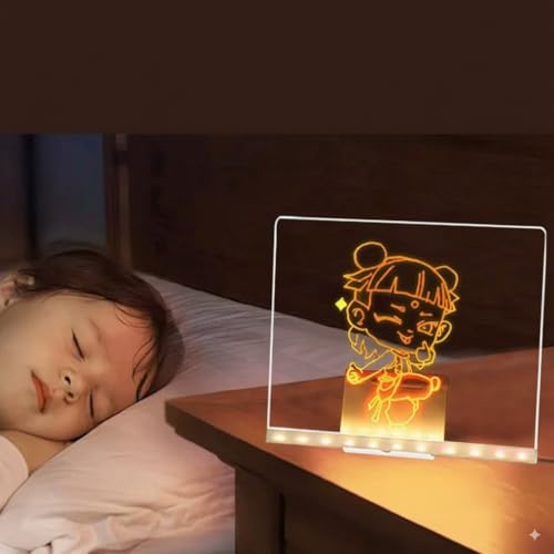 Image of One94Store LED Acrylic Writing Board with Light & 7 Pens | 15x15 cm DIY 3D Rewritable Message Pad | Personalized Night Lamp & Display Board for Home, Office Desk, Kids & Gifts