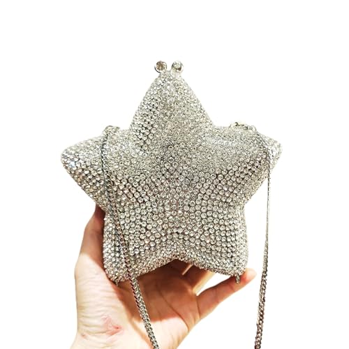 Image of Women Rhinestone Star Shape Clutch Purse Unique Crystal Evening Bag Luxury Chain Handbag for Wedding Cocktail Party | Rhinestone
