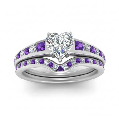 Image of Choose Your Gemstone Graduated Channel Setting Diamond CZ Wedding Sterling Silver Heart Shape Wedding Engagement Birthstone Stackable Ring Size US 4 to 12