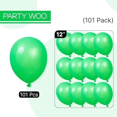 Image of PartyWoo Green Balloons 101pcs 12 Inch Green Latex Helium Balloons for Birthday Baby Shower Graduation Engagement Wedding Dinosaur Jungle Golf Football Baseball Theme Party Decorations Green-Y24