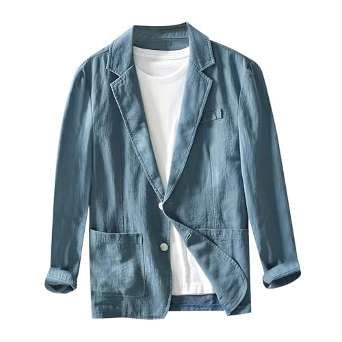 GOSEAGOTOFUN Mens Business Casual Jackets Lightweight Mens Loose Linen Cotton Blazers Lapel Collar Button Down Suit Blazer