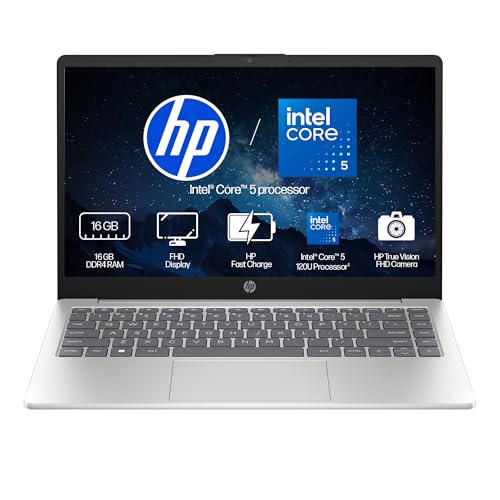 Image of HP 14, Intel Core 5-120U (16GB DDR4, 512GB SSD), FHD, Micro -Edge, Anti-Glare, 14'' /35.6cm, Win11, M365* Office24, Silver, 1.41kg, ep0385tu, FHD Camera, Iris Xe Graphics, Backlit Laptop