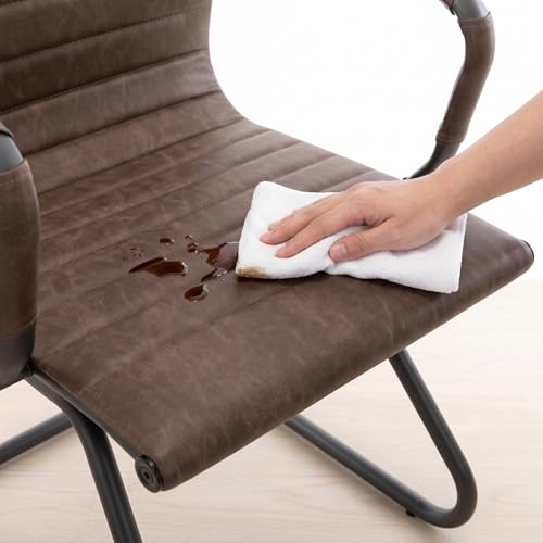 Image of HNY Leather Office Guest & Reception Chairs Set of 2, Modern Waiting Room Chairs with Arms, Desk Chair no Wheels with Sled Base for Waiting Room /Conference Room, Retro Brown