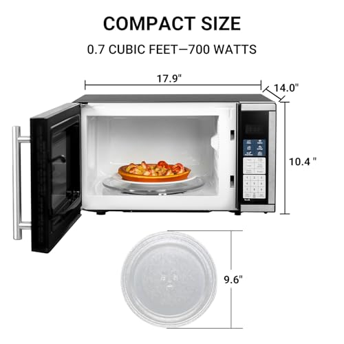 Image of Smad 0.7 Cu.Ft Small Microwave, Countertop Microwave Oven with Removable Turntable, 6 Auto Menus and Child Lock, Mini Oven microondas for Apartments, Dorm and Kitchen, Stainless Steel, 700W