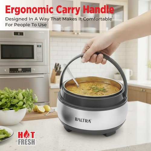 Image of BALTRA Inner Stainless Steel Casserole Set | Keeps Food hot & Fresh Chapati, Roti, Biryani | Serving Bowl with Lid | Hot Box for Kitchen | House Warming Gifts Set (Verna (1000ML,1500ML, 2000ML))