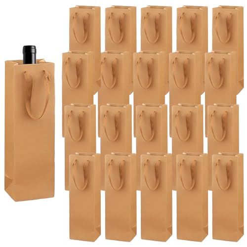 WEGREAT Bolsas de regalo de vino de papel kraft, 20 unidades, reciclables, para vino y champán, marrón