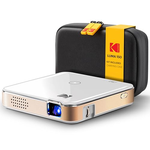 Kodak Luma 150 Wireless Mini Pico Projector – DLP, Supports 1080p, Built-in Speaker & Rechargeable Battery, HDMI/USB/microSD, Travel Case Included