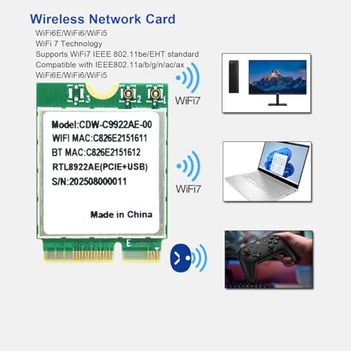 Dpofirs Tarjeta WiFi 6E PCIE, Adaptador de Red Inalámbrico de Triple Banda para Windows 11 10 con OFDMA MU MIMO y Encriptación WPA3 para PC de Escritorio miniatura 3
