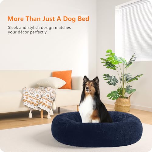 HMTOPE Orthopädisches Hundebett rund Hundekissen Hundesofa Katzenbett Donut Kuscheliges Hundekorb Waschbar, 80 cm Ø, Navyblau