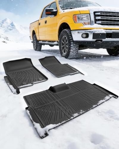 CreekT All Weather Floor Mats for Ford F150 2010-2014 SuperCrew/Crew Cab (Only for 1st Row Bucket Seat) Heavy Duty Waterproof Car Truck Rubber Floor Mats Fit for Ford F-150 XL XLT Accessories