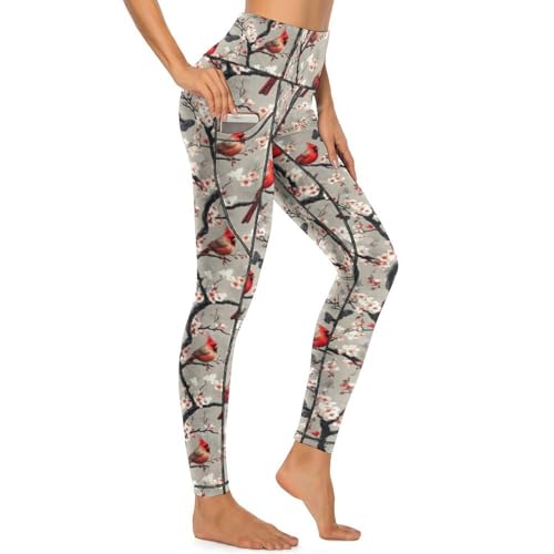Pantalon de yoga anti-glisse avec poches et legging rouge cardinal papillon
