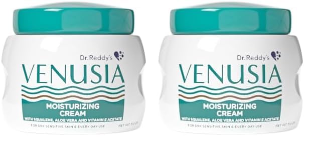 Venusia Moisturizing Cream by Dr. Reddy's I Body & face cream for dry to very dry skin IWith Aloe Vera, Vitamin E and Squalene I Upto 24 hrs hydration I Non comedogenic, Non greasy I 100g (Pack of 2)