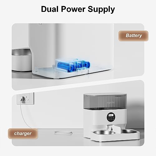 Espelho Automatic Cat Feeders for 2 Cats - 5L Timed Cat Food Dispenser with 2 Stainless Steel Bowls, 10s Meal Call Programmable Portion Control Pet Feeder with Desiccant Bag for Cats & Dogs - Image 5