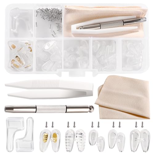 YIXISI 25 works Glasses Nose Pads Kit, Eyeglass Nose Pads, Silicone Screw-in Nose Pads Glasses Repair Kit
