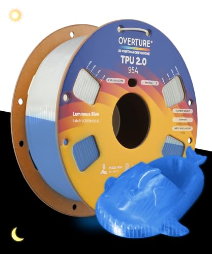 Image of OVERTURE Upgrade TPU 2.0 High-Speed Filament 1.75mm, 1kg Luminous Blue | 95A Soft Fast Printing High Elasticity & Durability, 1kg Spool (2.2lbs), Fit Most FDM Printer (Luminous Blue)
