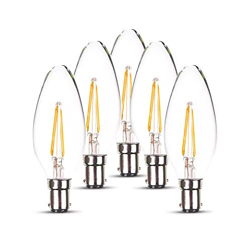 V TAC B15 LED Filament Bulb Warm White 3000K 30W Halogen Spotlight Equivalent 4W 350lm 300 Beam Angle Pack of 5 Energy Class A