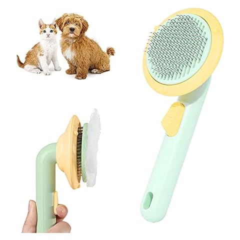 Cat Brush,Self Cleaning Slicker Brushes for Short or Long Haired Dogs, Cats Pet Grooming and Shedding Combs, Easily Removes Loose Undercoat, Mats,Tangled Hair,Shed Fur for Pet Massage - Self Cleaning Cover