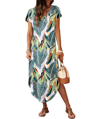 Image of RUMIA Summer Maxi Dresses for Women Cap Sleeve Long Sundress with Pockets