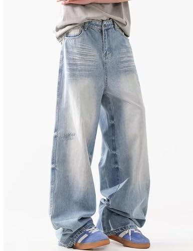 Y2k Baggy Jeans for Men Vintage Denim Plain Pants Wide Leg Loose Fit Hip Hop Skater Jeans3