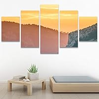 SIGNWIN 5 Panel Canvas Wall Art Coastal Multicolor Photography Relax/Calm Romantics Sunset for Home Decorations Ready to Hang - 60