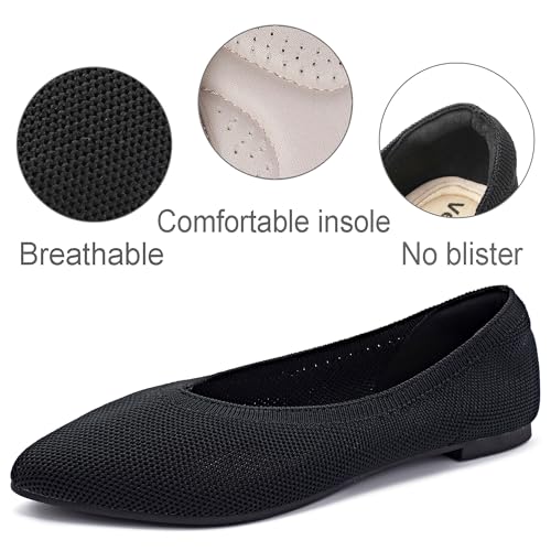 Veittes Women's Wide Width Flats Shoes, Comfortable Breathable Soft Ladies Slip on Knitted Ballet Shoes.3