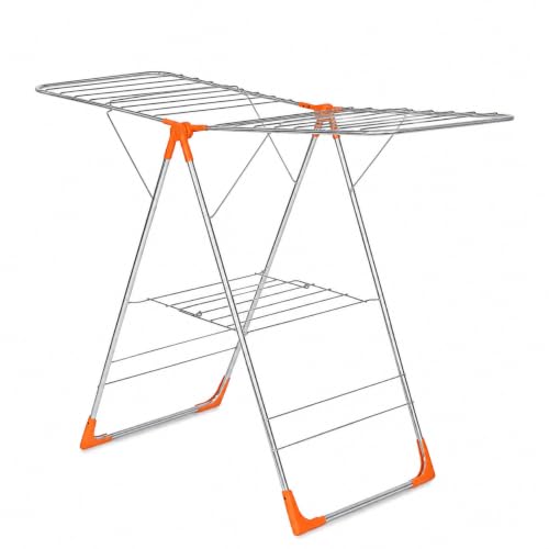 Image of FLIPZON AeroDry Pro Foldable Clothes Drying Stand | Heavy Duty Laundry Drying Rack with Expandable Wings | Rust Resistant | Space Saving Indoor & Outdoor | Silver & Orange