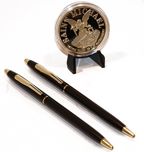 Black and Gold Police Uniform Pens w/Gold Polished Steel Saint Michael’s Challenge Coin