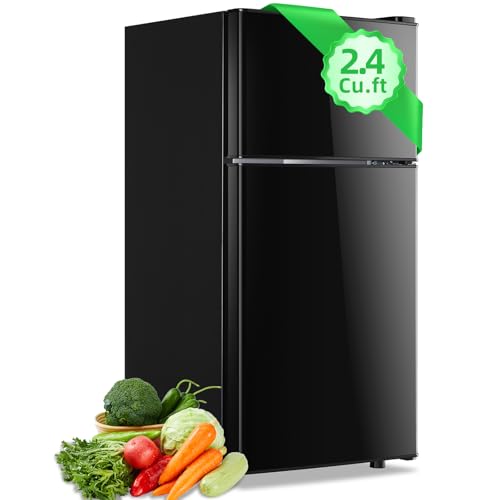DEMULLER 2.4 Cu.ft Mini Fridge with Top Freezer Apartment Size Dual Door Compact Refrigerator for Personal Use Small Fridge with Egg tray, 7 Temperature Control For Dorm, Black