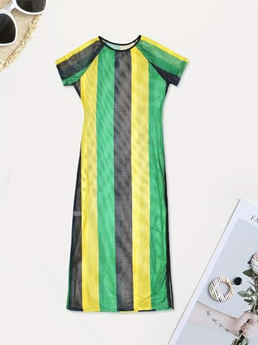 XZLUFNY Womens Colorful Stripe Fishnet Beach Dress Bikinis Swimwear Cover Ups4