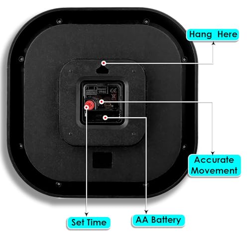 Image of Sehaz Artworks Silent Square Wall Clock for Hall | Black - 28x28 CM | Non Ticking, Designer Wall Clock for Bed Room Silent Sweep, Wall Watch for Living Room Stylish, Clock for Living Room Stylish