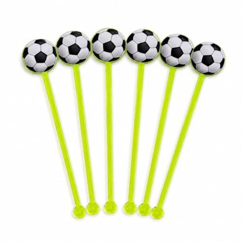 Image of Wanna Party Soccer Themed Neon Drink Stirrers, 6 Pcs Football Party Cocktail & Mocktail Stir Sticks for Birthday, Sports Party, Match Night, Table Decor & Drink Decoration