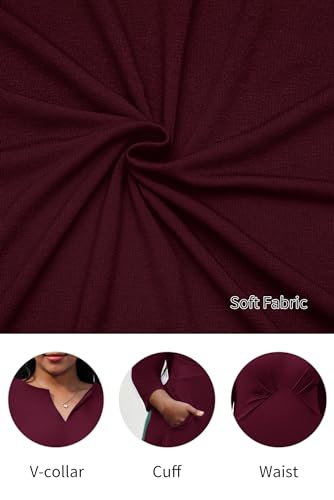 Image of Nmoder Women's Plus Size Stretchy Flared Wrap Dress Casual Wedding Guest Midi Dresses V Neck 3 /4 Sleeve A-Line Swing Dress
