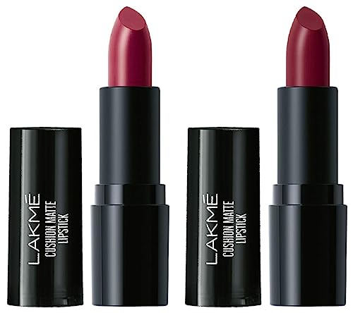 Image of LAKME Cushion Matte Lipstick, Burgundy Bloom, 4.5 g & Cushion Matte Lipstick, Plum Obsession, 4.5 g