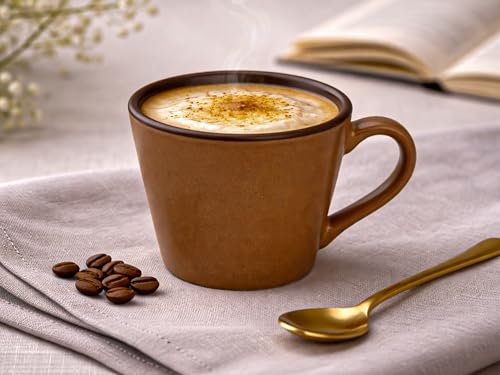 Image of Bodhi House Handcrafted Ceramic Tea Cup Set of 6 Pieces (175 Ml) Stoneware Coffee Mug, Microwave Safe Small Tea Cup, Glossy Finish, Ideal for Daily use, Casual Gatherings and Gifting, Terracotta Brown